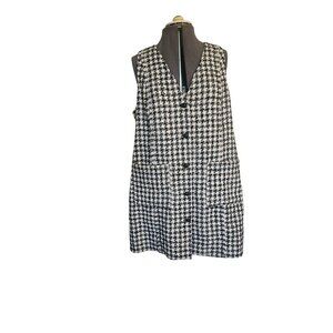 Houndstooth Tweed Button-Up Vest Dress Size 18 Black & White Dunnes Stores